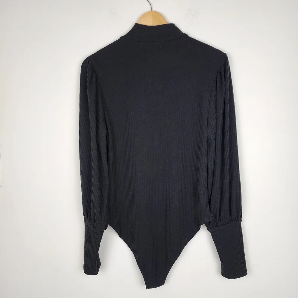 Forever 21 Plus Bodysuit Ribbed Black Knit Puff Long Sleeve NWT Size 2X - Picture 4 of 16